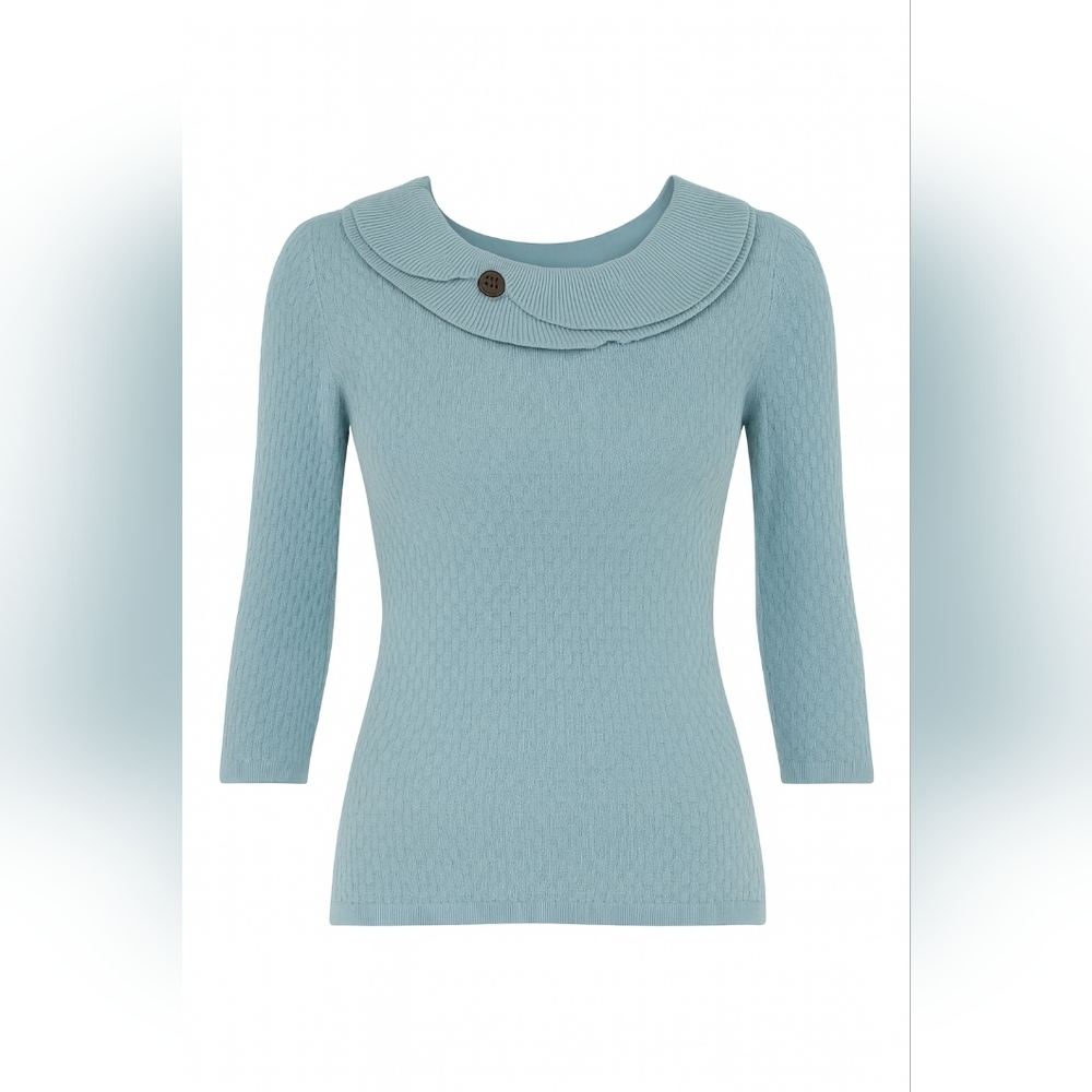 Napa Valley Raindrop Blue Textured Knit Sweater XL Button Collar Soft Top NWT